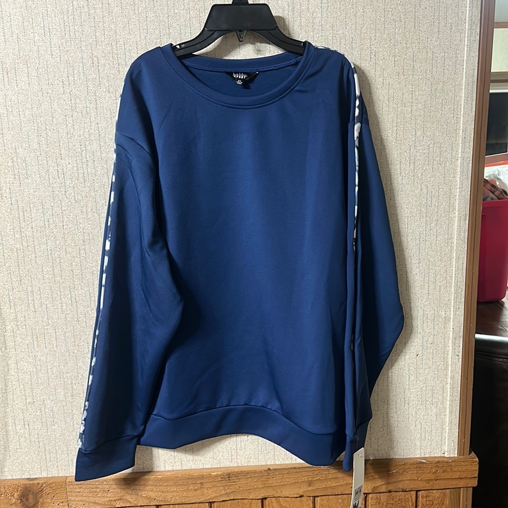 NICOLE MILLER SPORT DARK TEAL STRIPED SWEATSHIRT: NEW WITH TAGS: SIZE 2X
